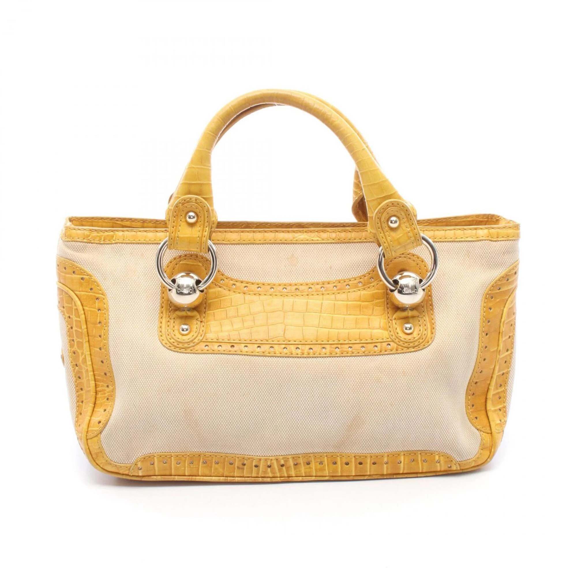 Celine Boogie Bag Embossed Handbag, Canvas And Leather, Women's, Beige/Yellow